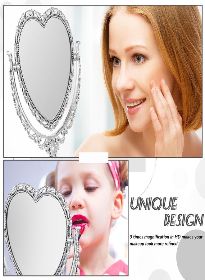 Jetec Heart Shaped Mirror Desktop Makeup Retro 360 Degree Rotation Standing Cosmetic for Dresser Room Decor Vintage Makeup Cosmetic Mirror(Silver) - Image 5